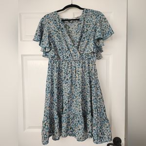 Ruffle sleeve wrap dress